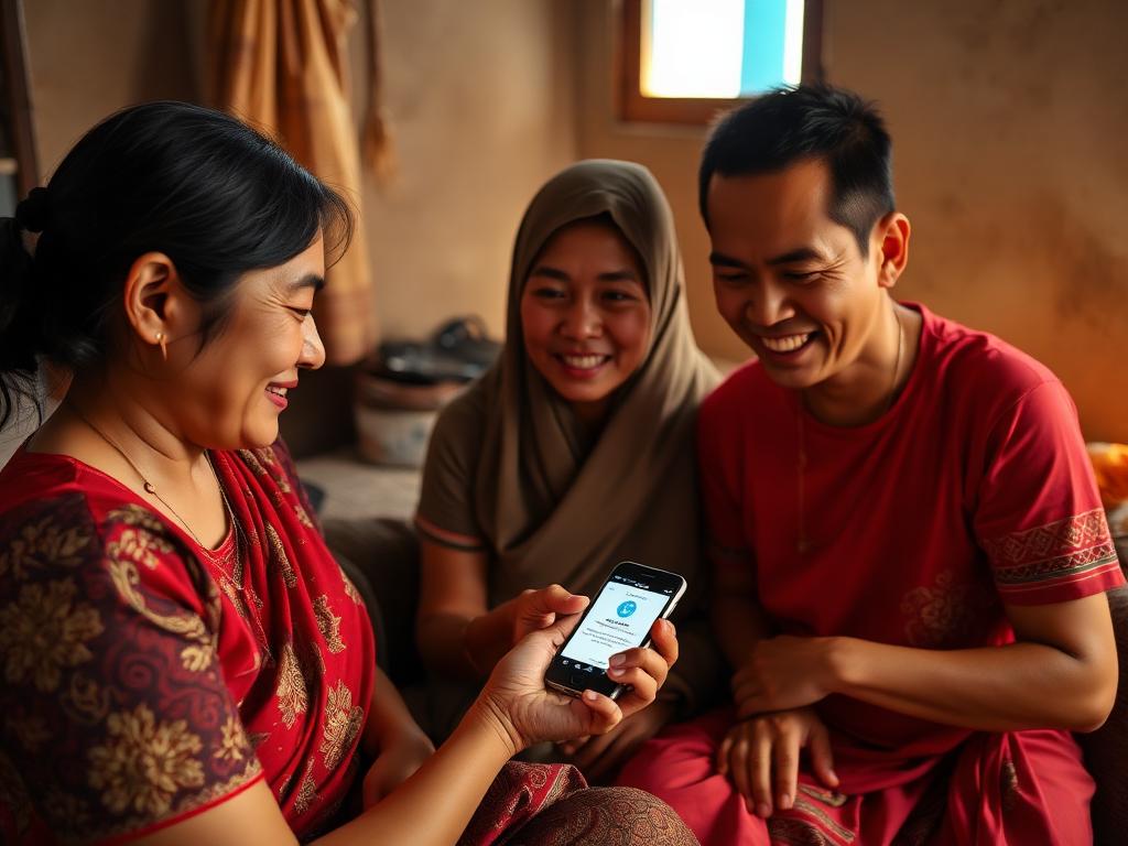 Family receiving a mobile money remittance
