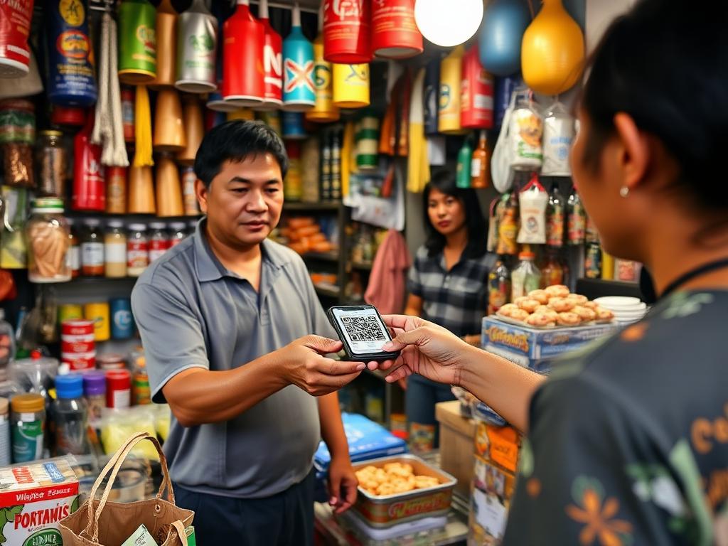 Local shopkeeper accepting a mobile wallet payment