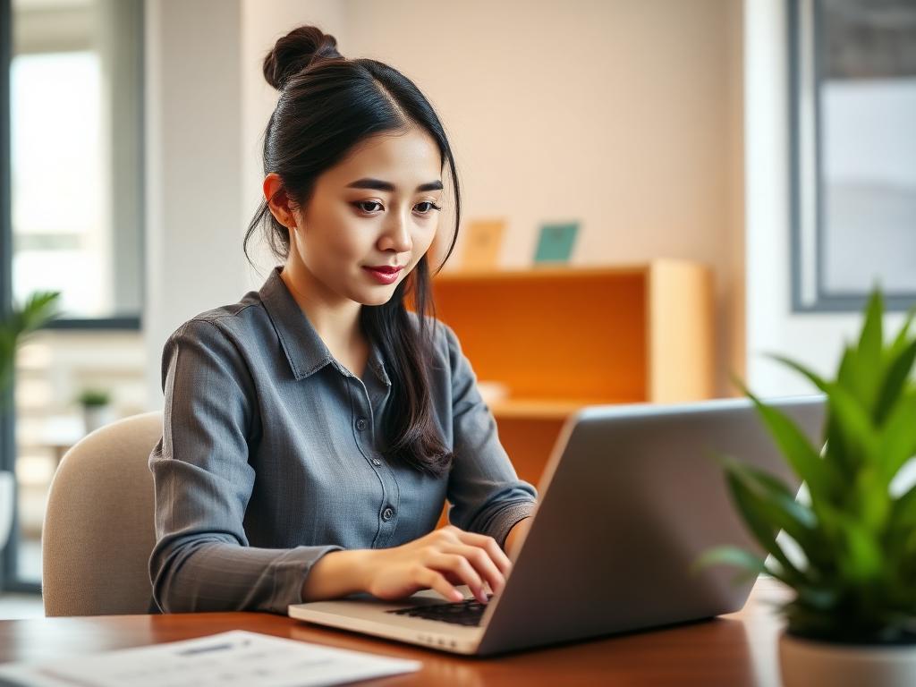 Woman entrepreneur reviewing business growth on a laptop